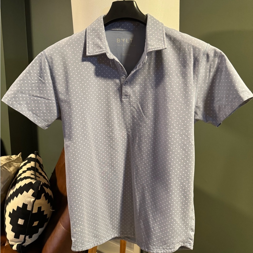 BYLT Basics Light Blue Polka Dot Polo